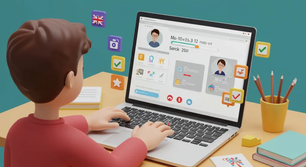Child attending an interactive online math class aligned with the UK curriculum