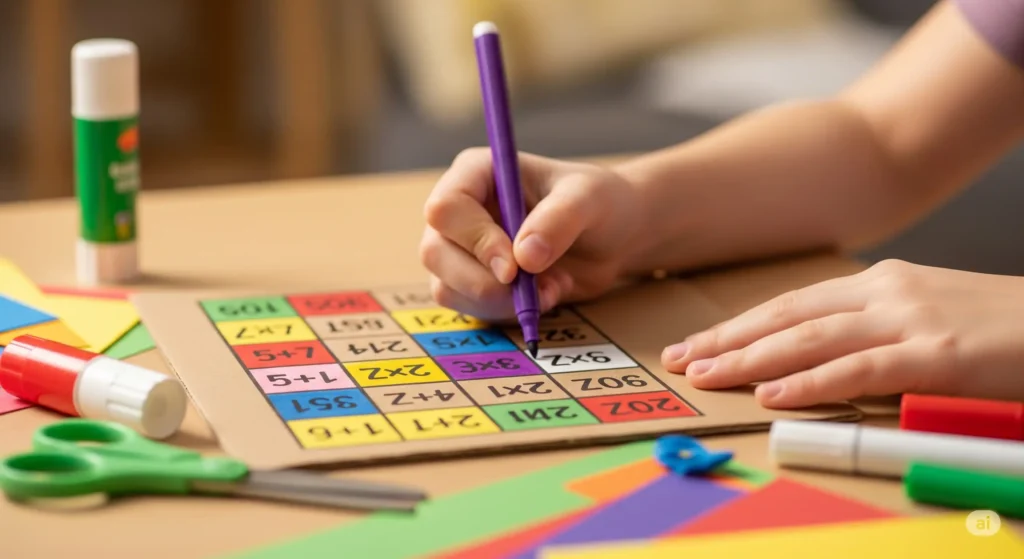 Child crafting a DIY math board game