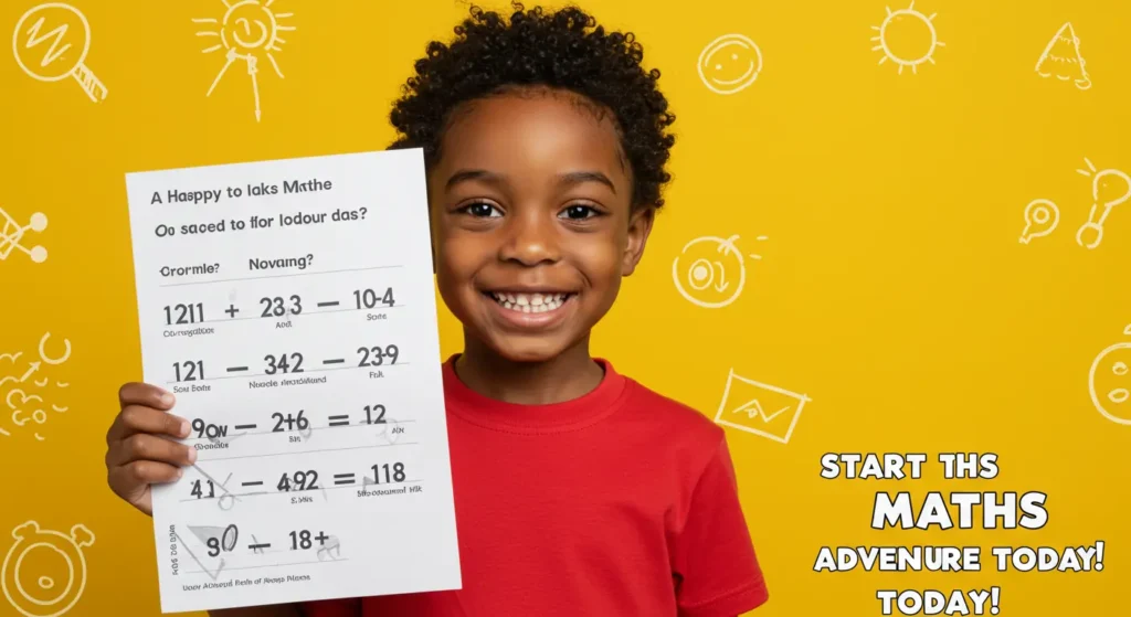 UK child excited about learning with printable math sheets