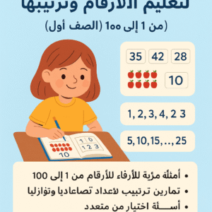 "تمارين رياضيات للأطفال | الأعداد من 1 إلى 100 مع أسئلة واختيارات"