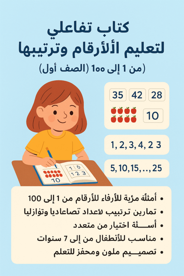 "تمارين رياضيات للأطفال | الأعداد من 1 إلى 100 مع أسئلة واختيارات"