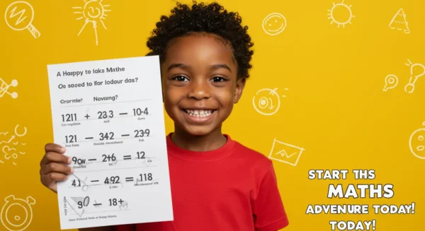 UK child excited about learning with printable math sheets