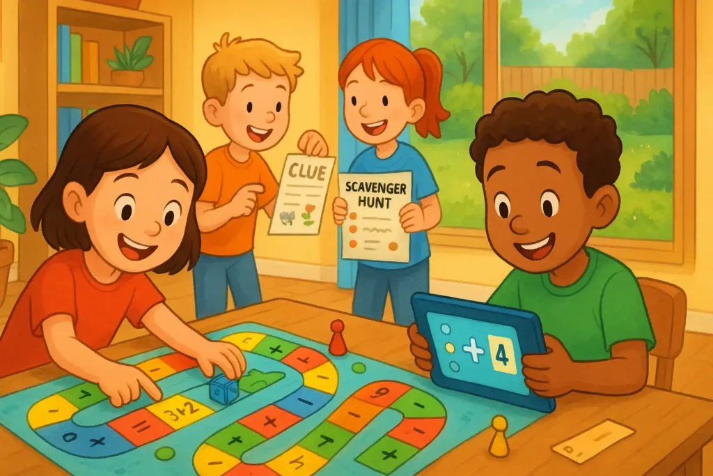 UK kids enjoying fun math activities at home